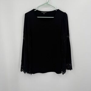 Adrianna Papell‎ Black Long Sleeve Lace Cuff Blouse Top Womens Size S